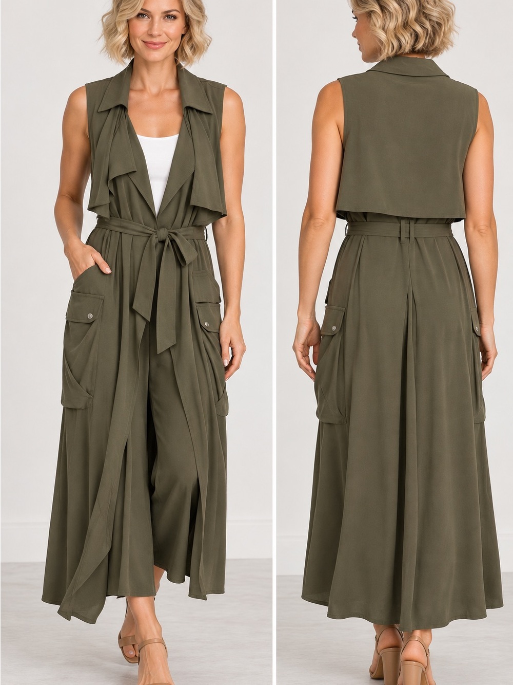 Mossimo Supply Co. Olive Sleeveless Utility Maxi Jacket